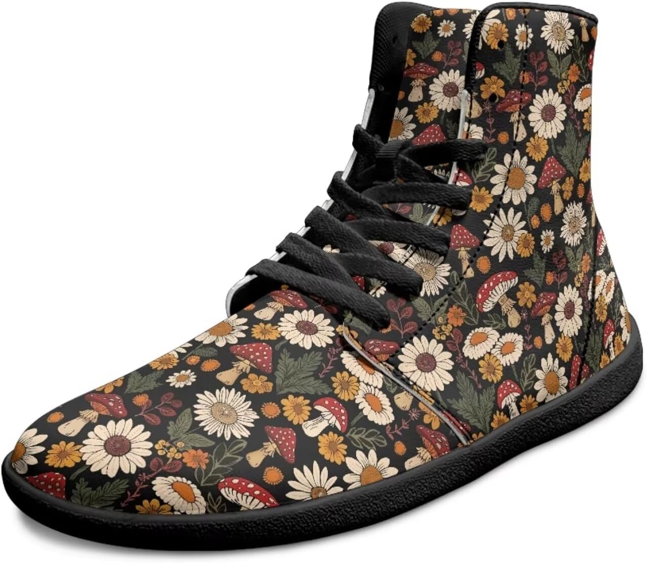 

Высокие кроссовки для мужчин, с широкой носочной частью, шнуровкой, уличные, с нулевым перепадом, поддержкой голеностопа, для ходьбы Xixirimido, Mushroom Daisy