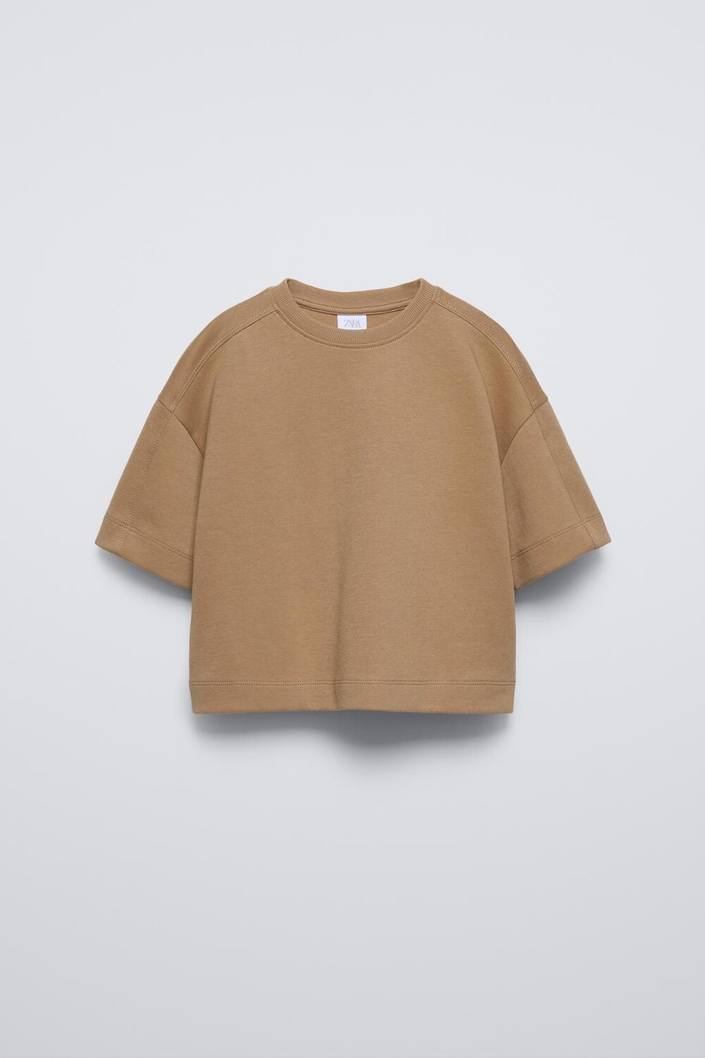 

Однотонная футболка Interlock ZARA, мягкий каштановый