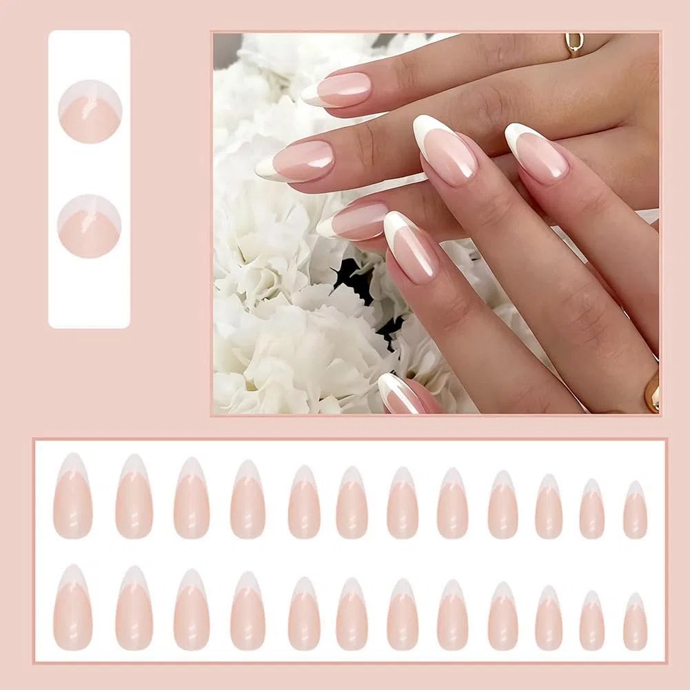 Накладные ногти LOPHE Medium Almond, 24 штуки Lophe, Half Moon - Nude White — фото 4