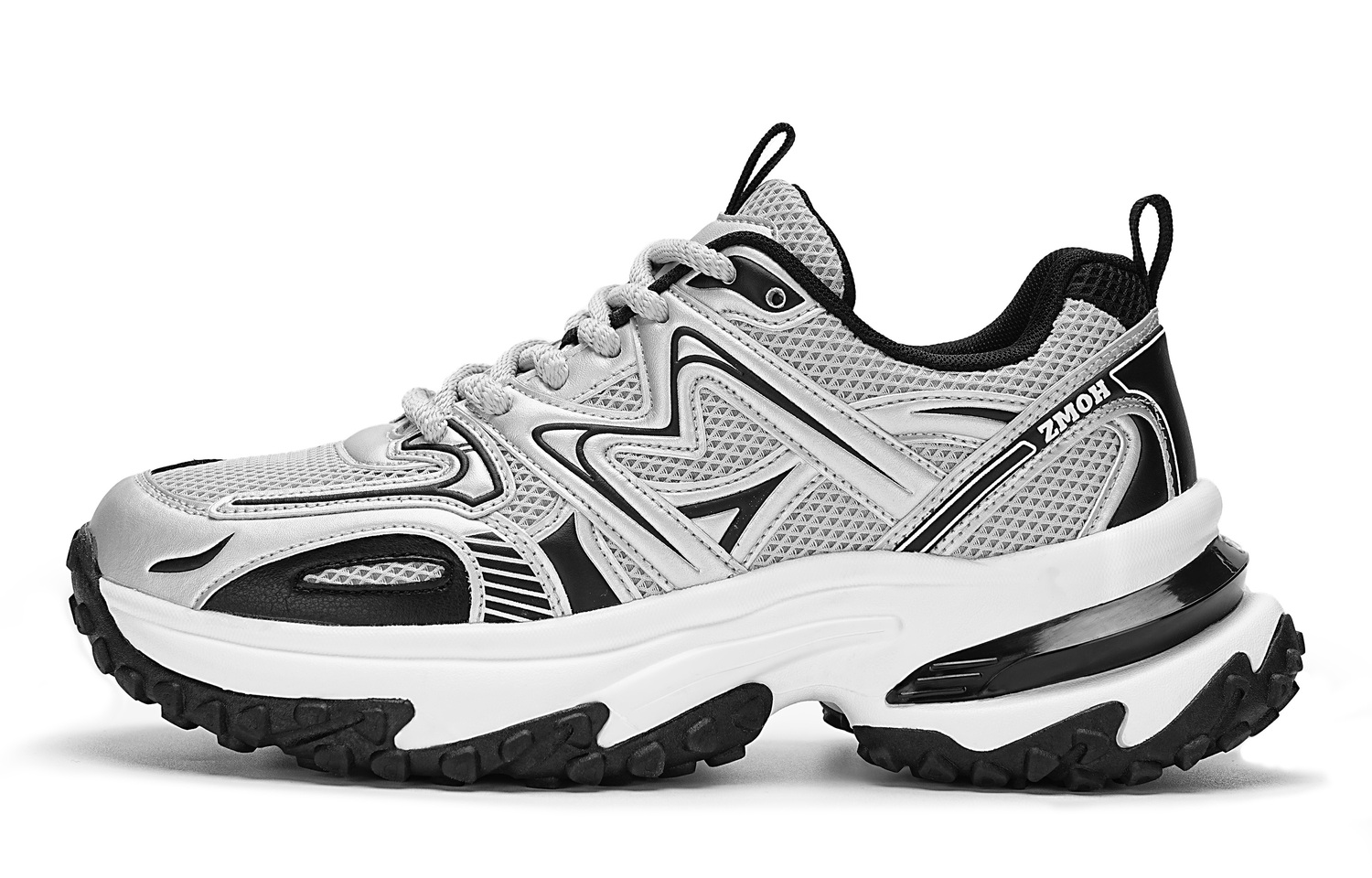 

Амортизирующие противоскользящие износостойкие дышащие утепленные низкие массивные кроссовки унисекс ZMOH, серебряный/черный