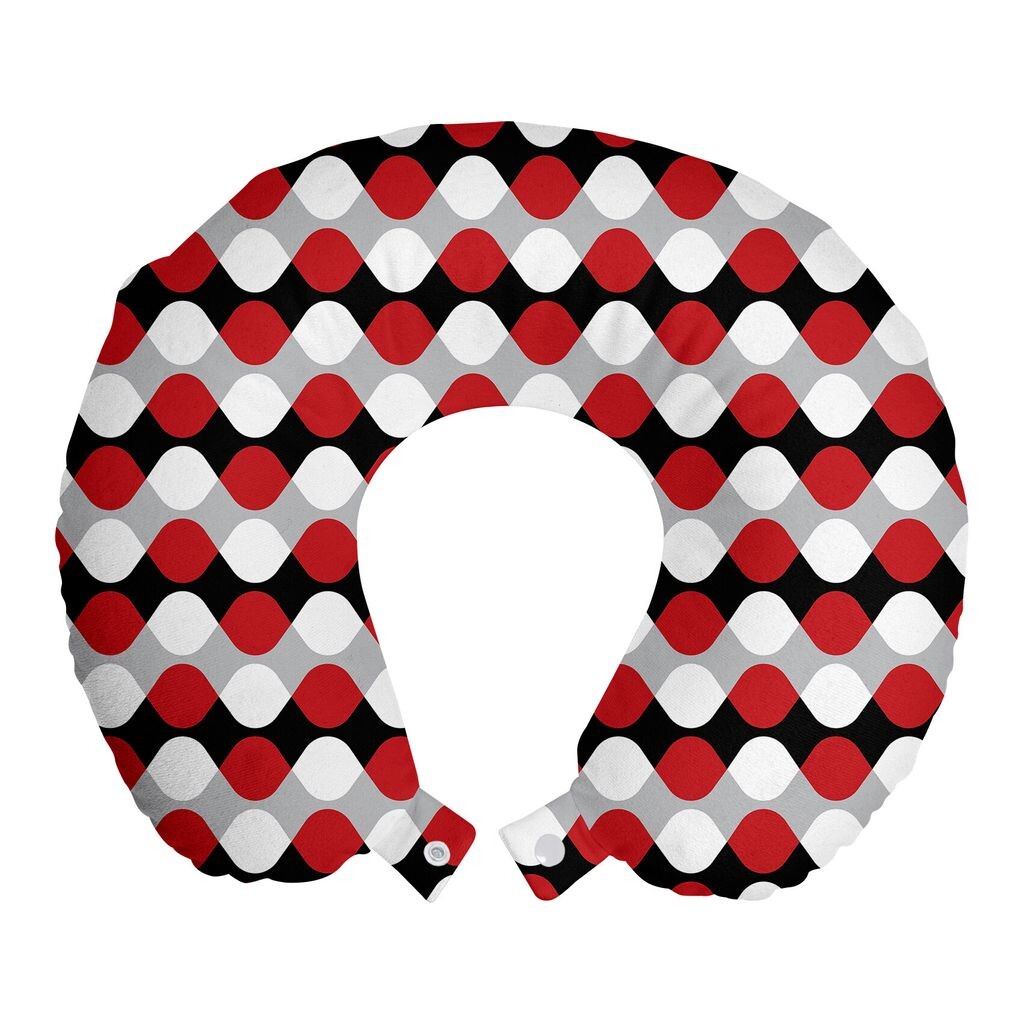 

ABAKUHAUS Подушка для путешествий с геометрическим узором, поддержка шеи, двухцветная овальная форма, пенопластовые дорожные принадлежности для самолетов и автомобилей, 30x30 см, ярко-серый белый