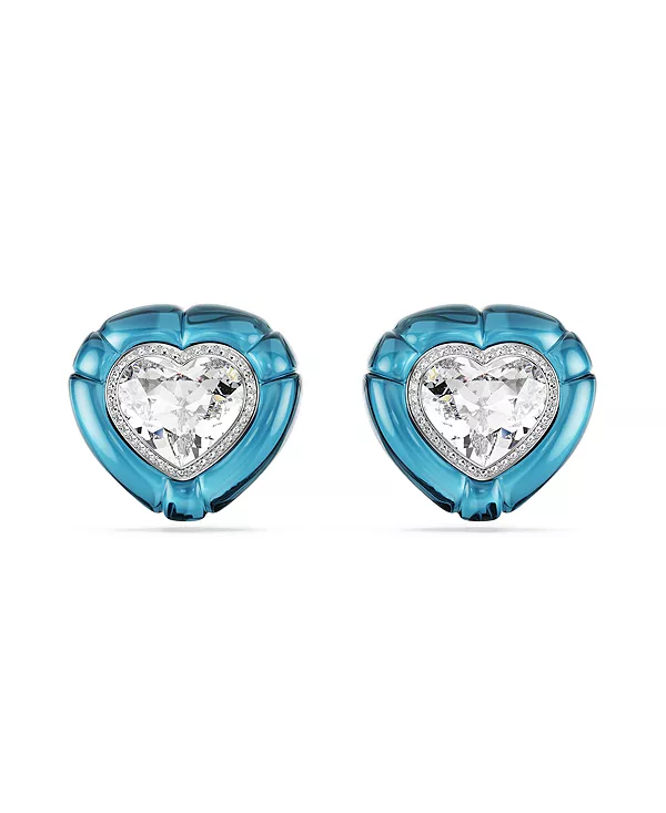 

Серьги-Клипсы Dulcis с родиевым покрытием в форме сердца Swarovski, blue