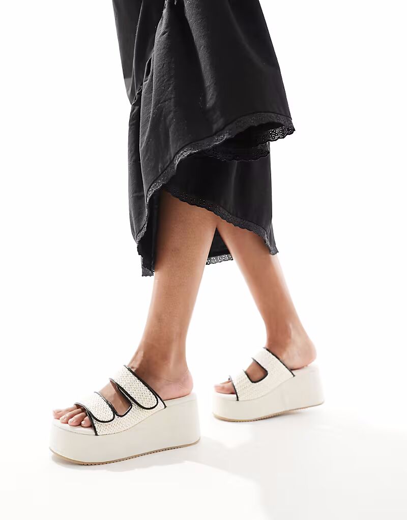 Подростковые мюли ASOS DESIGN на плоской платформе с плетеными деталями, натурального цвета — фото 3