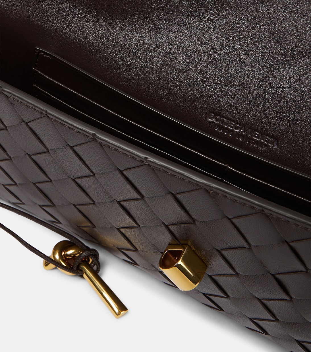 Клатч Andiamo Intrecciato из кожи Bottega Veneta, Fondant-M Brass — фото 3