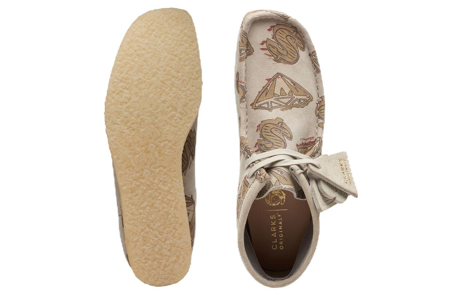 Оригинальные ботинки Wallabee для мальчиков Billionaire Boys Club с бриллиантами и долларами, цвет не совсем белый Clarks — фото 4