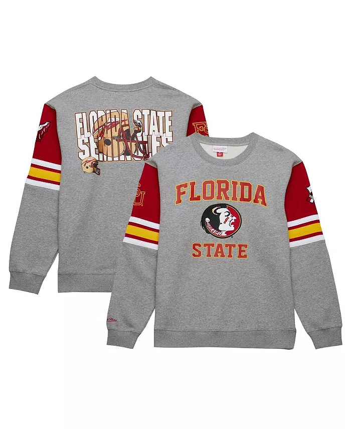 

Мужская серая меланжевая толстовка Florida State Seminoles Throwback Allover 4.0 с капюшоном Mitchell & Ness