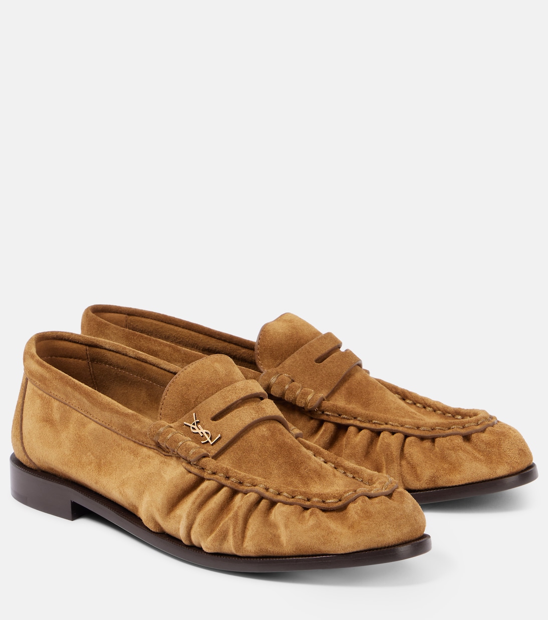 Лоферы пенни лоуферы из замши Saint Laurent, Cuoio (Or Officier)