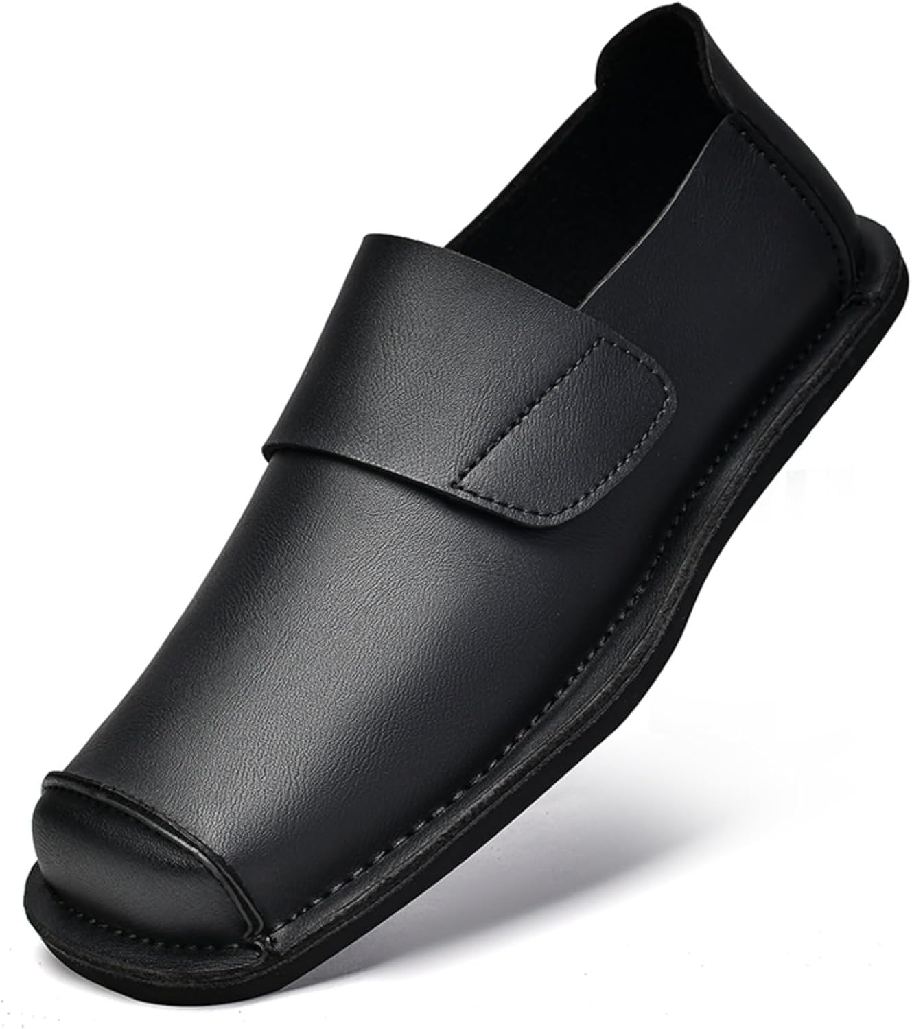 

Мужские туфли-лоферы из натуральной кожи с квадратным носком, слипоны на низком каблуке, повседневная удобная обувь с липучкой, дышащие для ежедневной носки, офиса, бизнеса и прогулок, классические лодочные туфли Tengfeifly, черный
