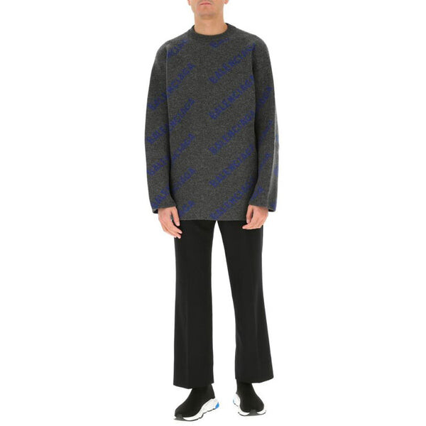 Свитер intarsia knit logo jumper 'dark grey' Balenciaga, серый — фото 3