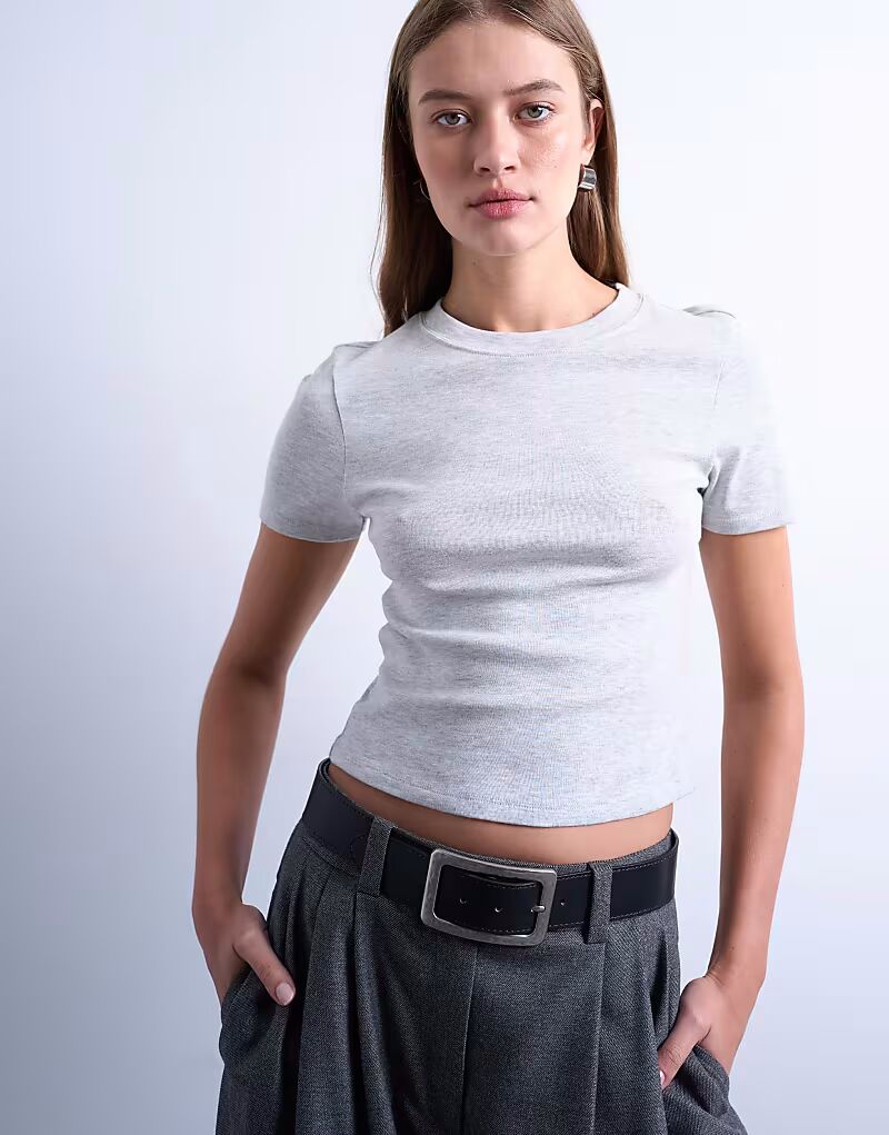 

Укороченная повседневная футболка серого меланжевого цвета Topshop