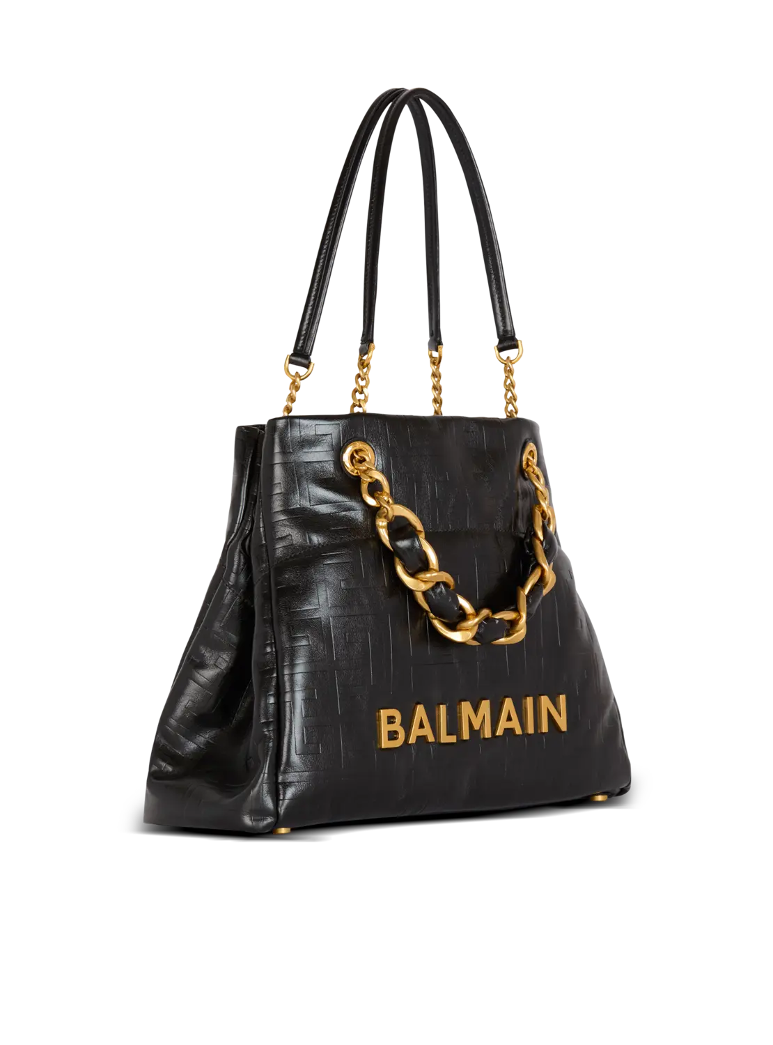 Сумка-тоут 1945 из мягкой кожи с эффектом потрескавшейся поверхности Balmain, черный — фото 3