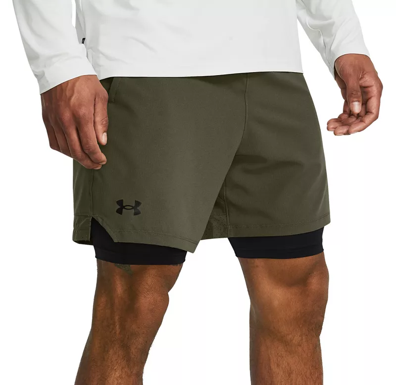 

Мужские тканые шорты 2-в-1 Under Armour Vanish, цвет Marine OD Green /Blk/Blk