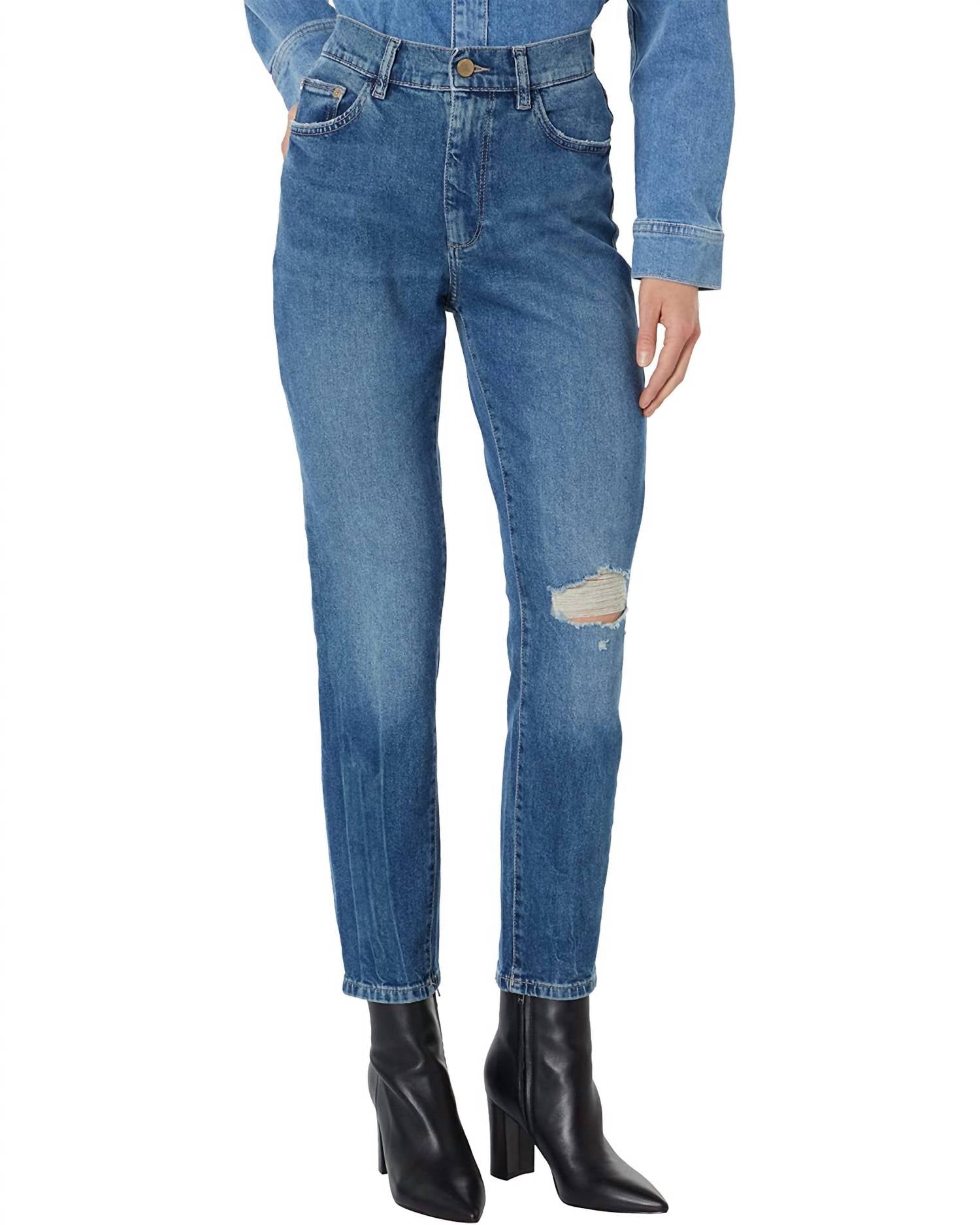 

Джинсы Bella Slim High Rise Distressed Jeans в цвете Sea Storm DL1961 - Women's