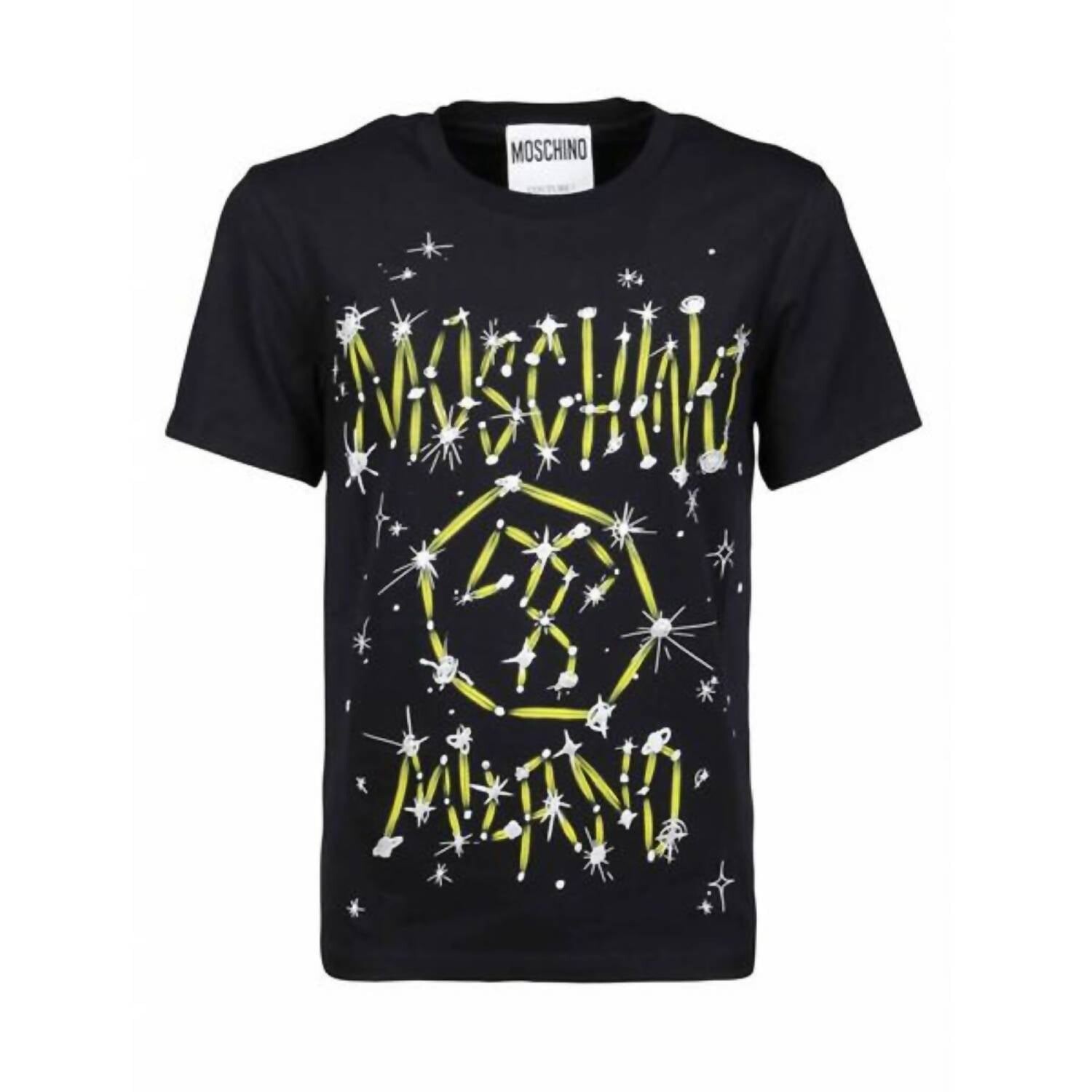 

Мужская черная хлопковая футболка с коротким рукавом и логотипом Graffiti Moschino, черный
