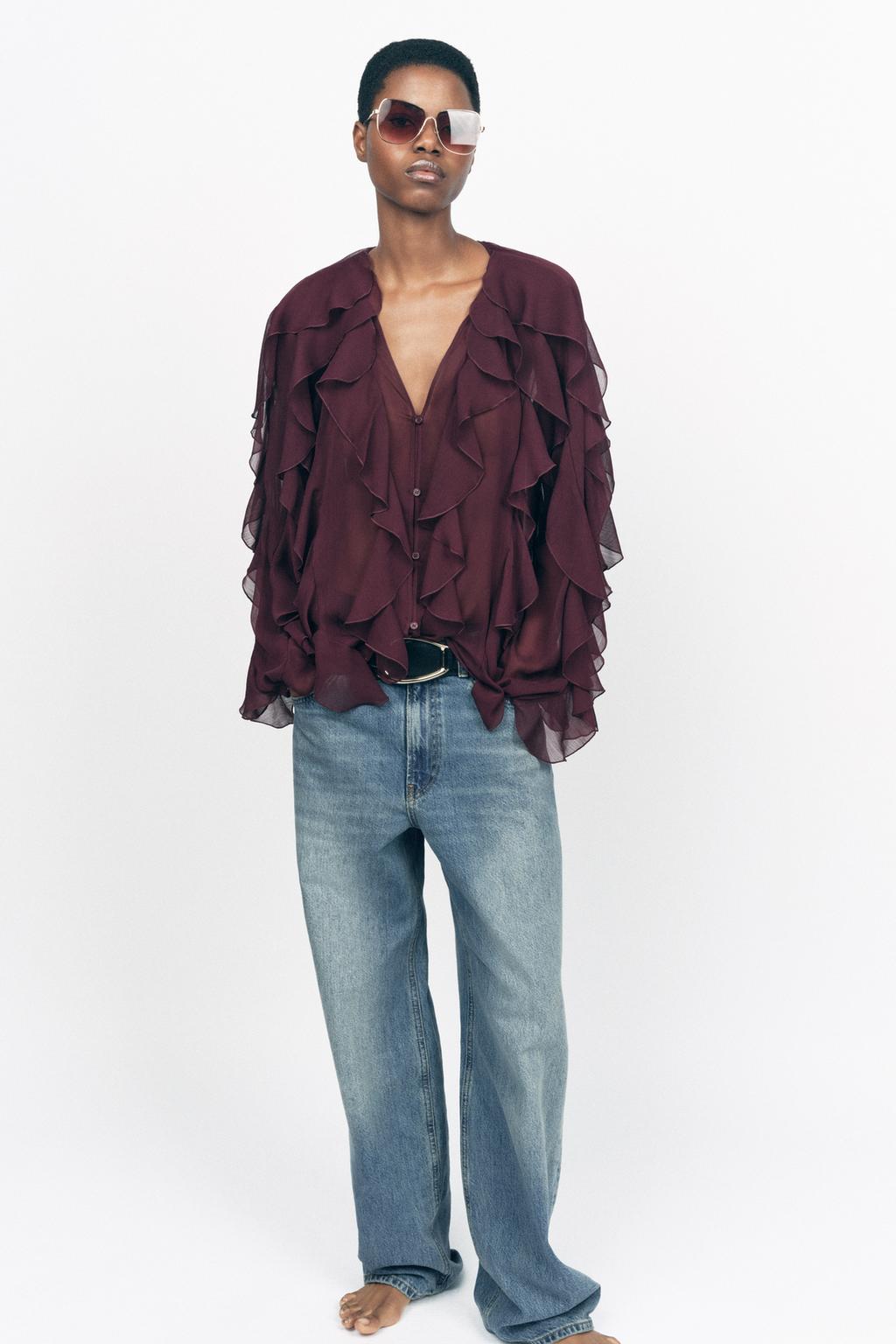 

Блузка с оборками ZARA, бордовый