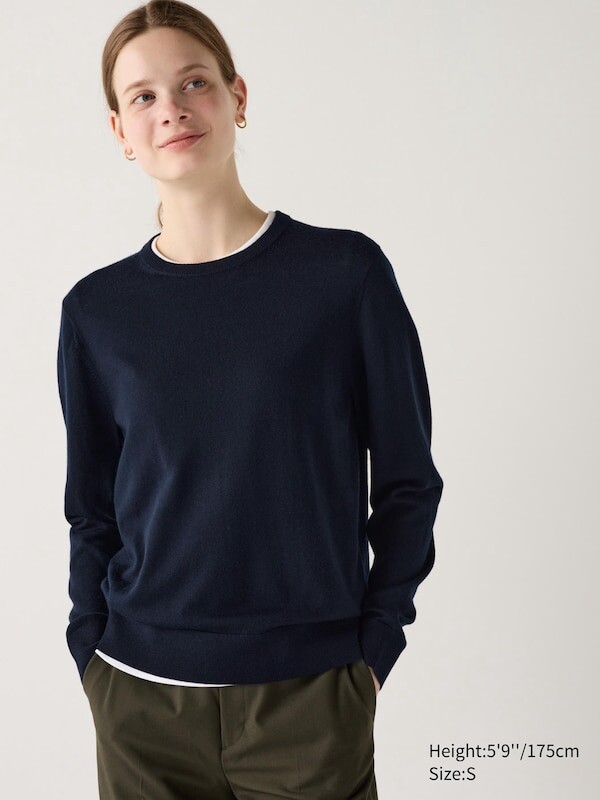 

Джемпер с круглым вырезом из мериноса Uniqlo, синий