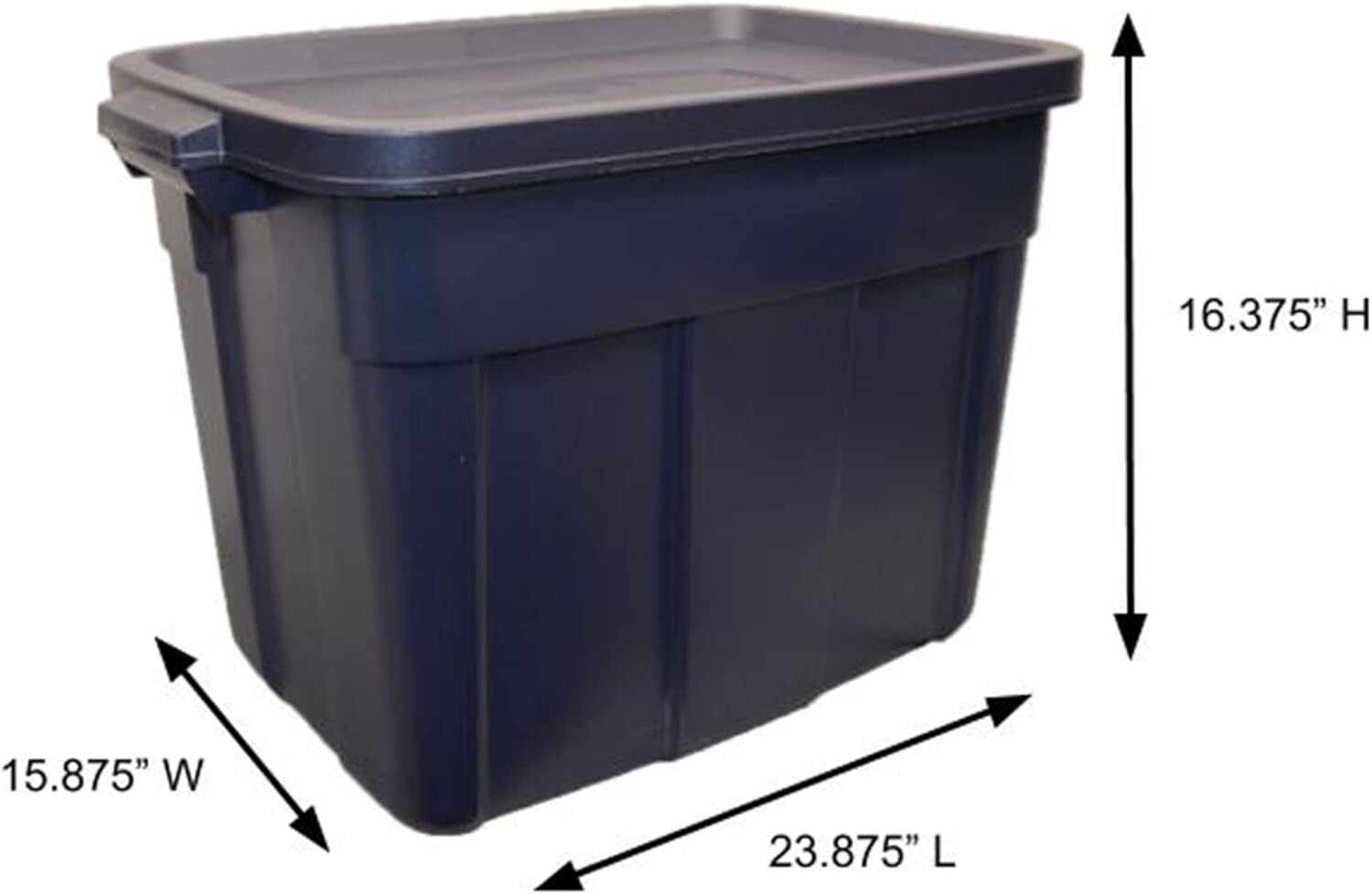 

Сумка-тоут Rubbermaid Roughneck, 18 галлонов, упаковка из 6 шт., сделано в США, прочная пластиковая сумка цвета индиго цвета металлик, штабелируемая сумка для хранения с крышкой и ручками, Dark Indigo Metallic
