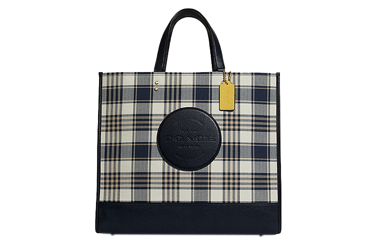 

COACH Сумка через плечо Dempsey Fabric With Cow Leather, кросс-боди, большая женская сумка, черная бежевая клетка