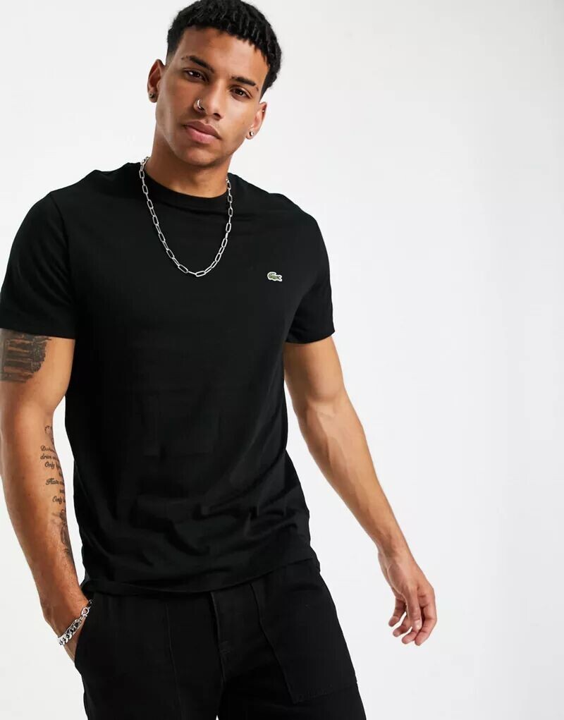 Черная хлопковая футболка с логотипом Lacoste Pima — фото 3