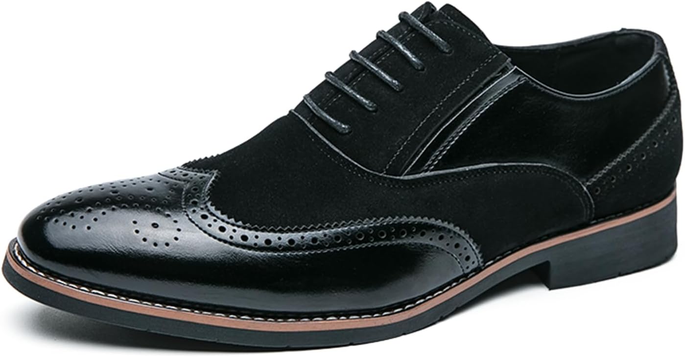 

Мужские классические туфли из кожи с двухцветным носком, оксфорды с закрытым шнуром, броги с крылышком, формальные деловые дерби для мужчин Abborora, черный