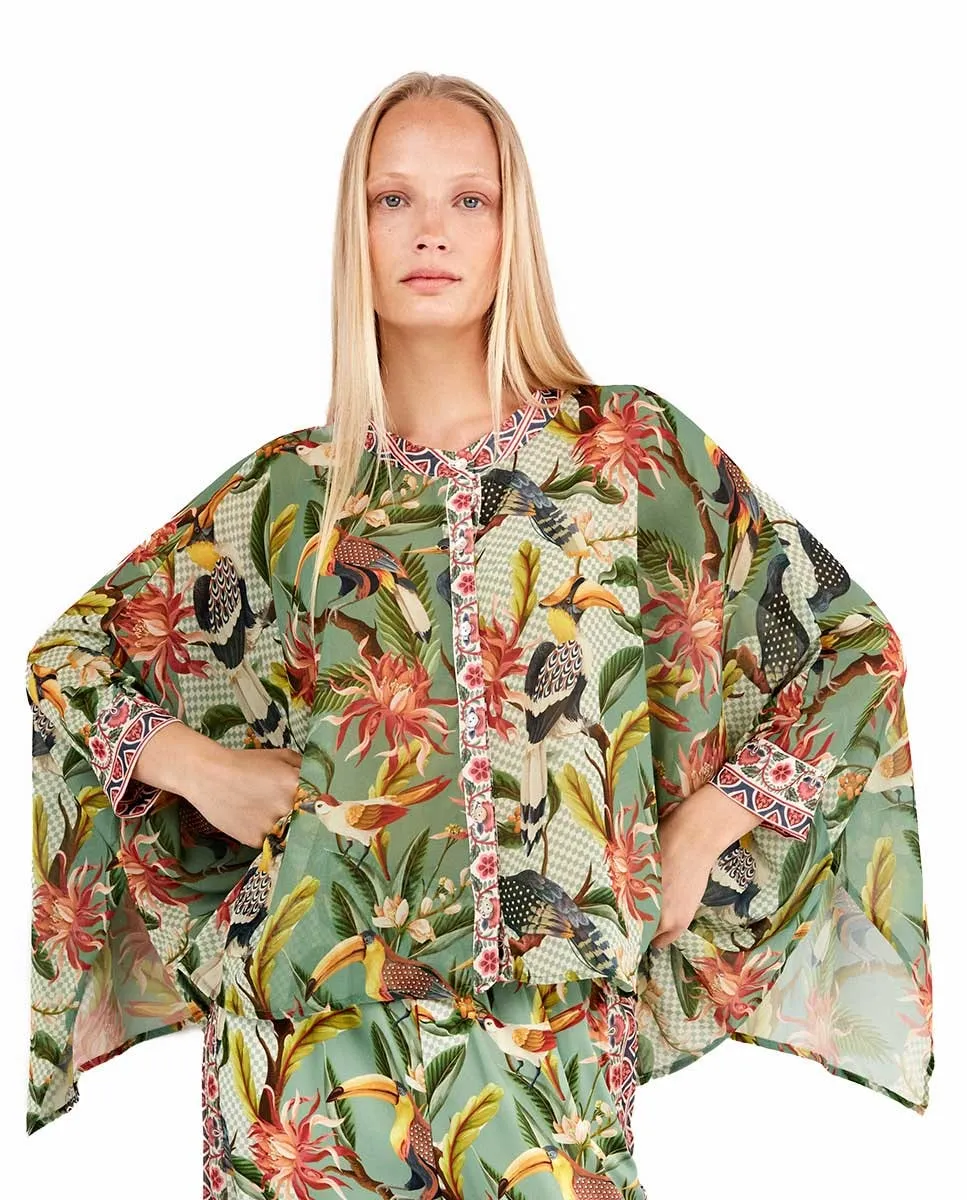 

Женская рубашка с широкими боками и тропическим принтом Gisela, мультиколор