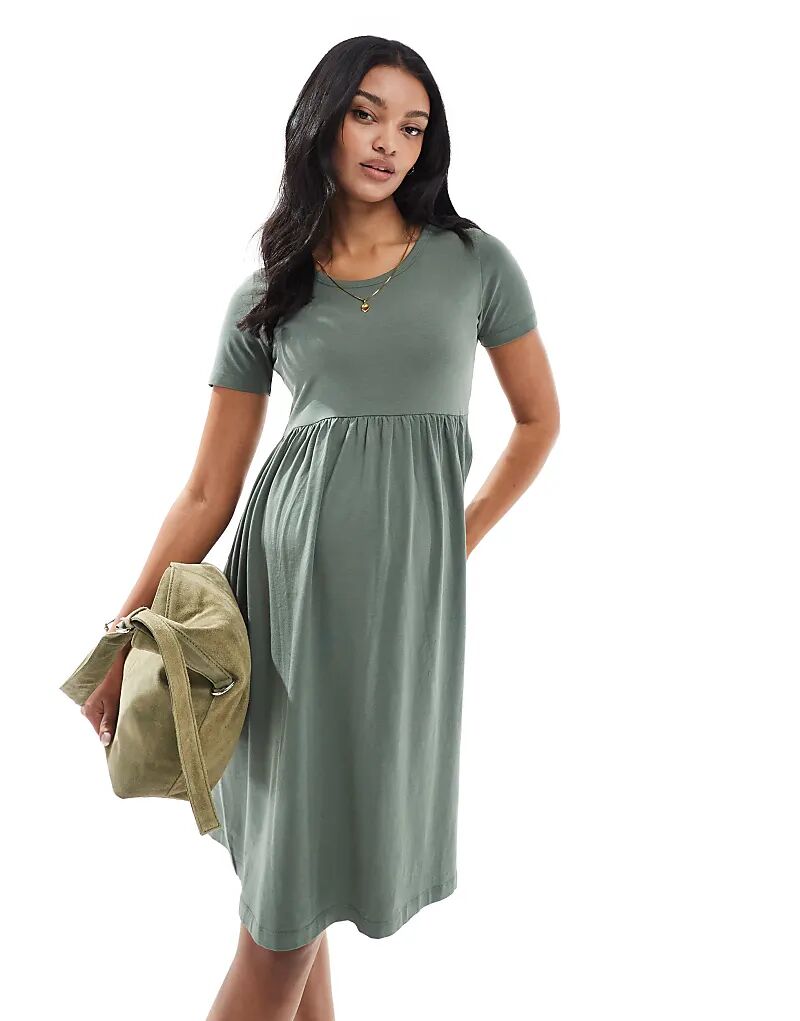 

Платье-футболка Mamalicious Maternity mini цвета хаки Mama.licious