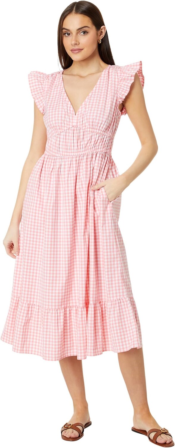 

Платье Vineyard Vines Poplin Flutter Midi Dress, цвет Gingham- Cayman/White