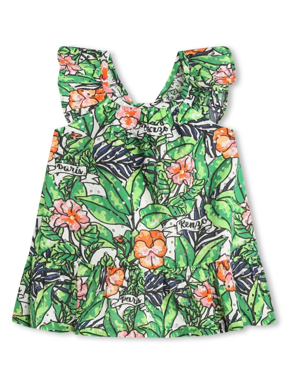 

Расклешенное платье с оборками Kenzo Kids, зеленый