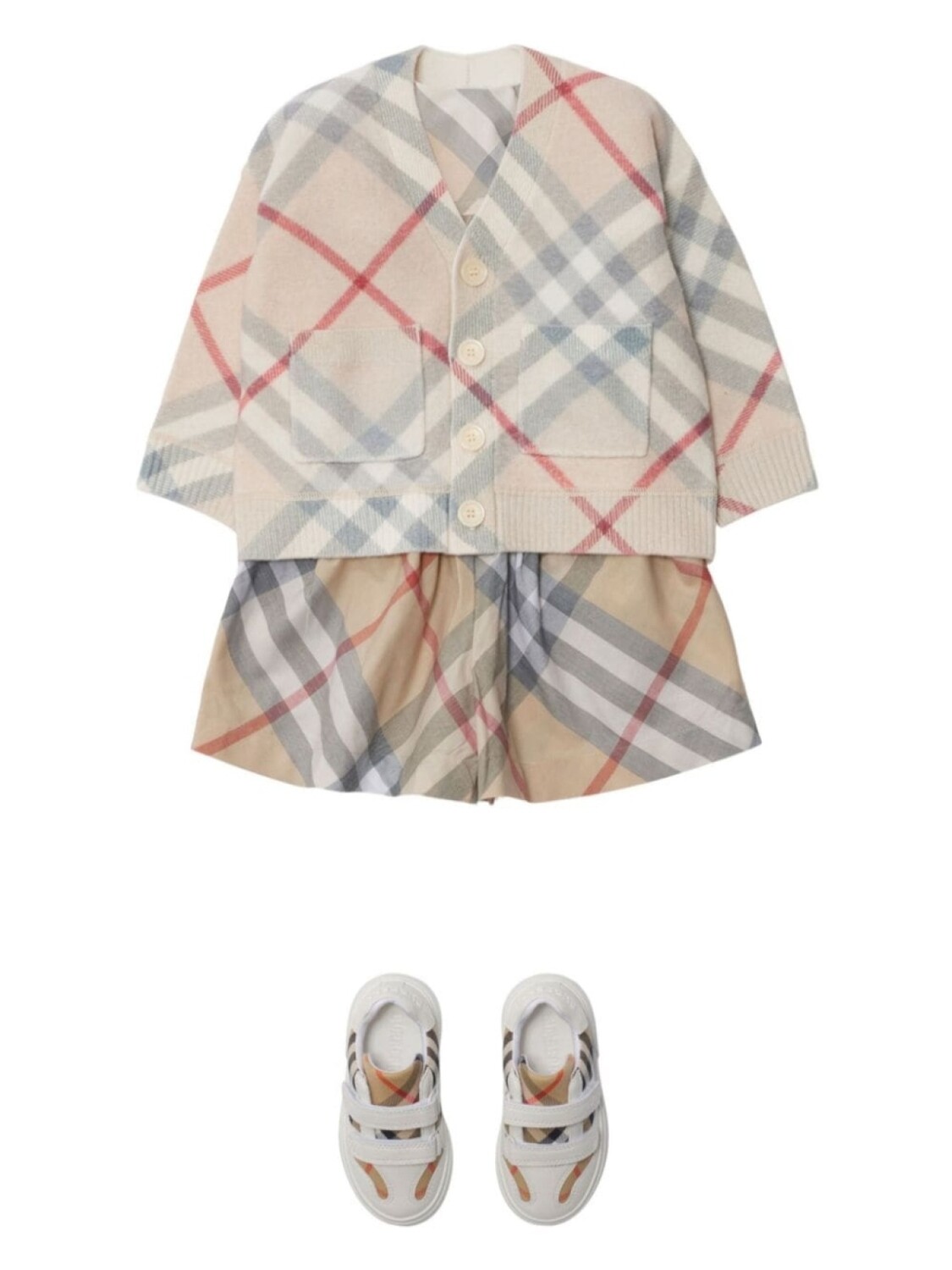 Burberry Kids шерстяной кардиган в клетку, нейтральный цвет — фото 4