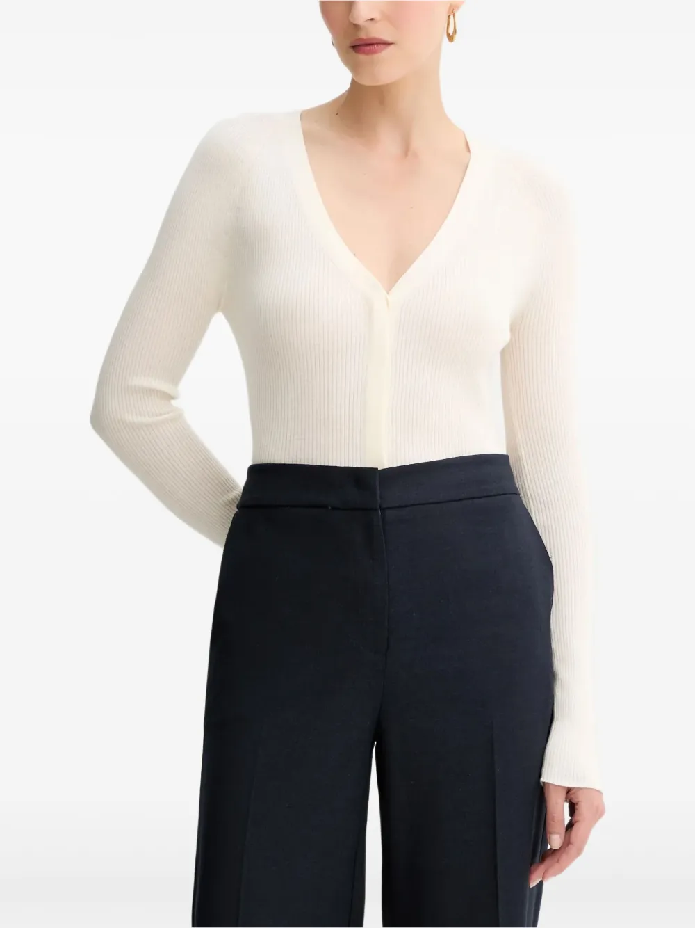 

Кардиган в рубчик с V-образным вырезом Boss, нейтральный