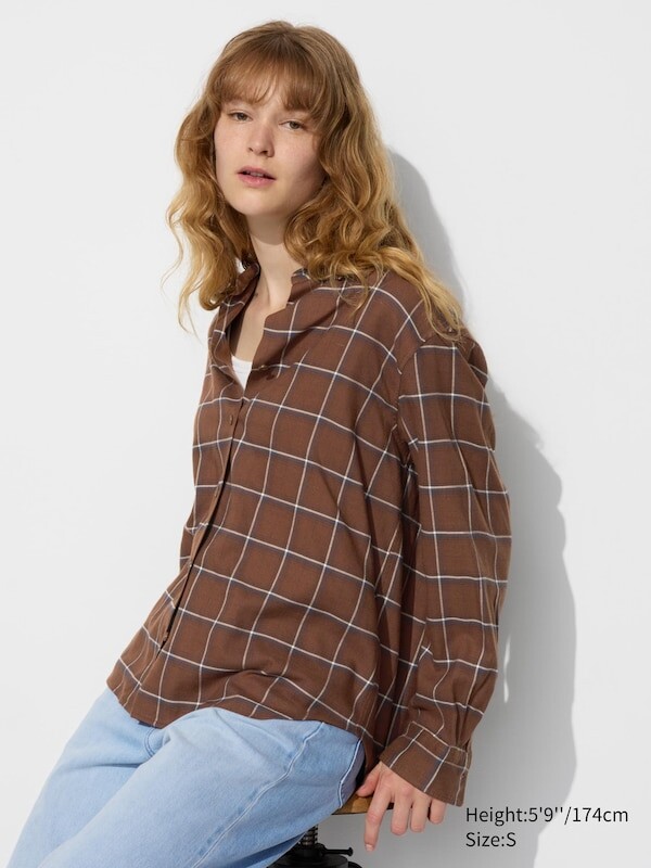 

Мягкая фланелевая рубашка шкипера клетчатая Uniqlo, коричневый