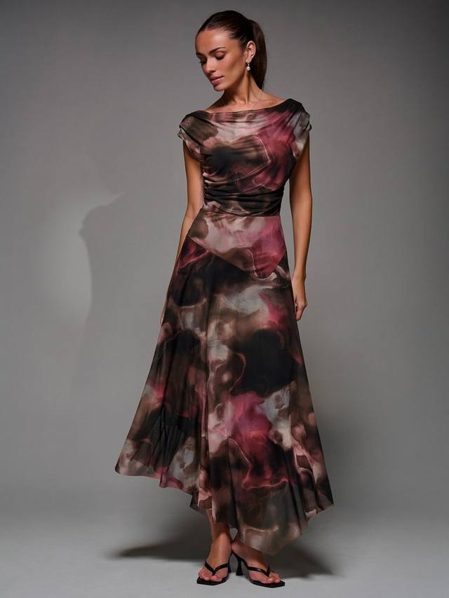 

Асимметричное платье с драпировкой и сетчатыми вставками Jolie Moi, Multi