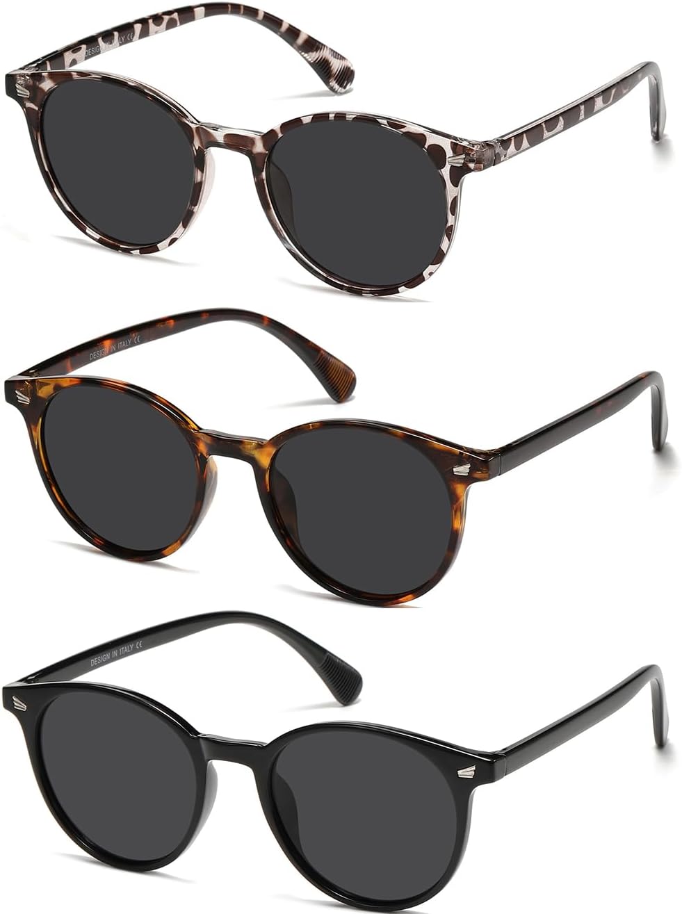 

DHSHINE Поляризованные маленькие круглые классические солнцезащитные очки для женщин в винтажном стиле с защитой от УФ-излучения UV400 (3 шт.) DUSHINE, A7 Leopard Grey+tortoise Grey+black(3 Pack)