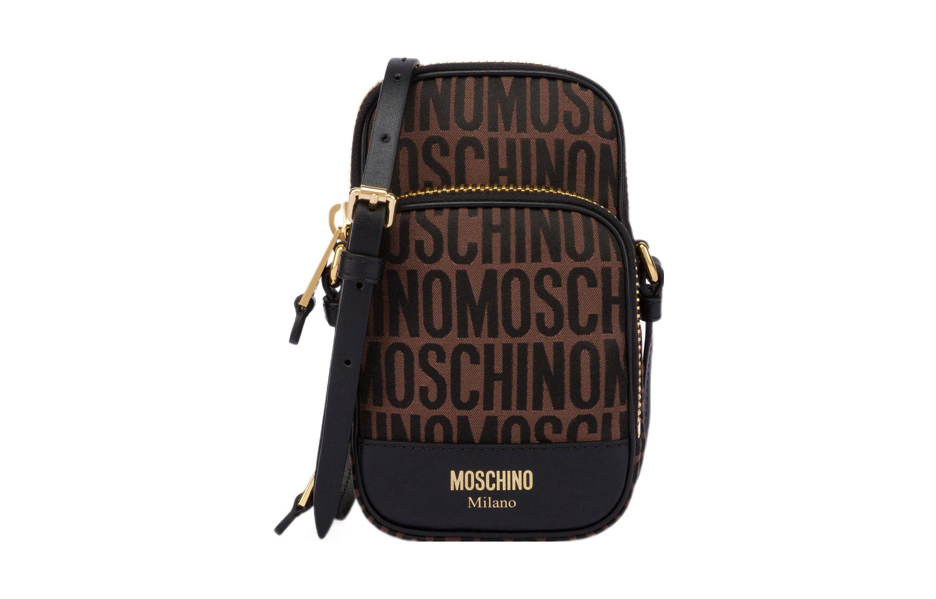 

MOSCHINO Хлопковая и полиэстеровая сумка через плечо чехол для телефона мужская коричнево-черная