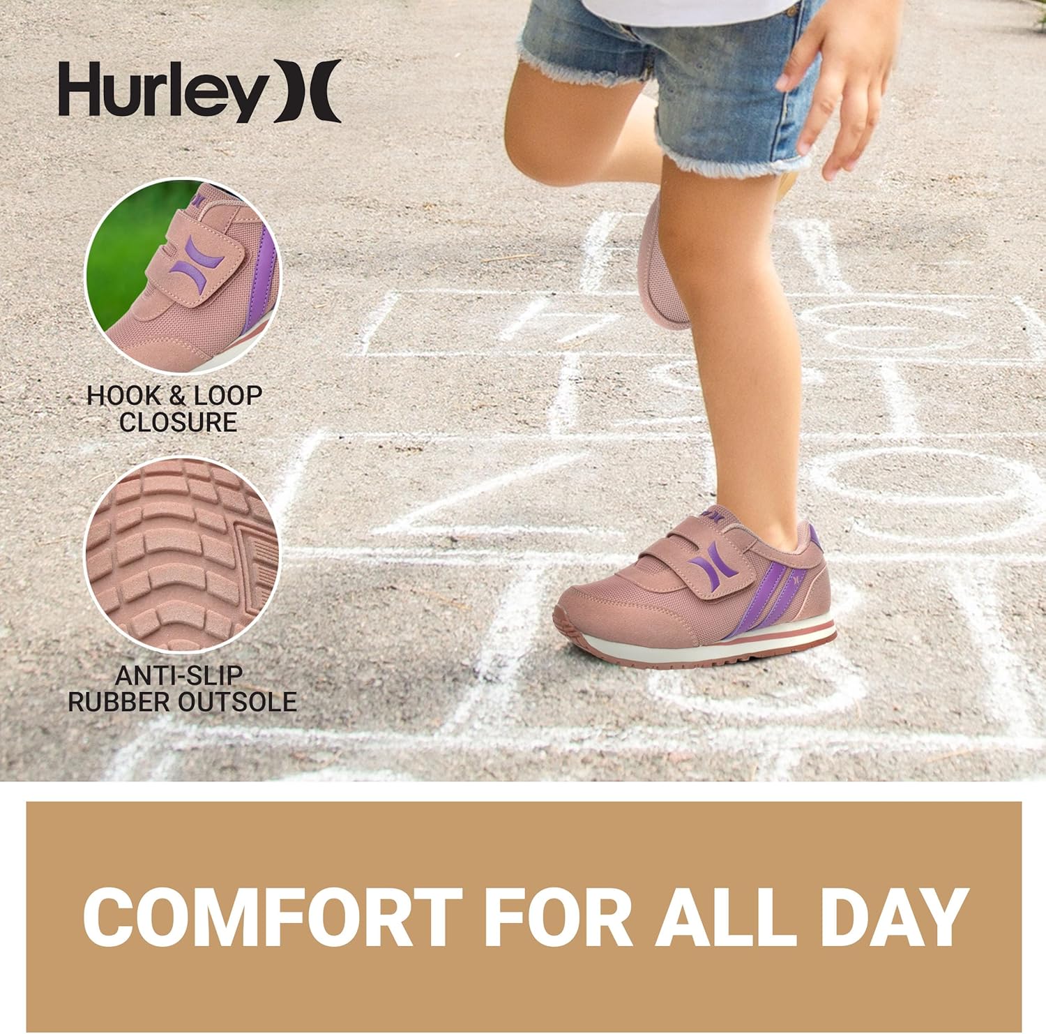 Детские кроссовки Hurley Kid's Knox для ходьбы - детские кроссовки с липучкой для легкого надевания, легкие обувь для бега и ходьбы для мальчиков и девочек, кроссовки для малышей, фиолетовый/лиловый — фото 4