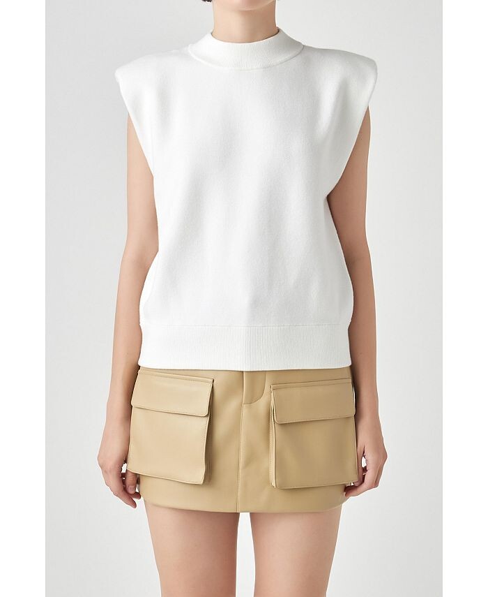 

Женский вязаный топ без рукавов с воротником-стойкой Grey Lab, слоновая кость/кремовый