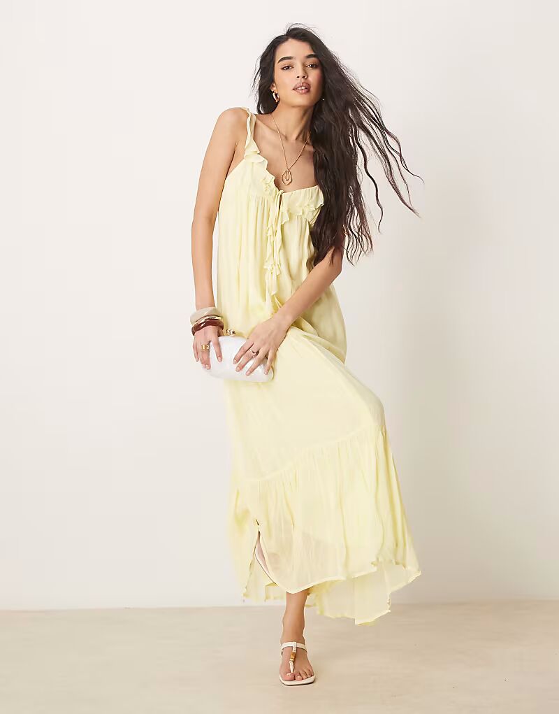 

Длинное платье ASOS DESIGN с оборками спереди лимонного цвета