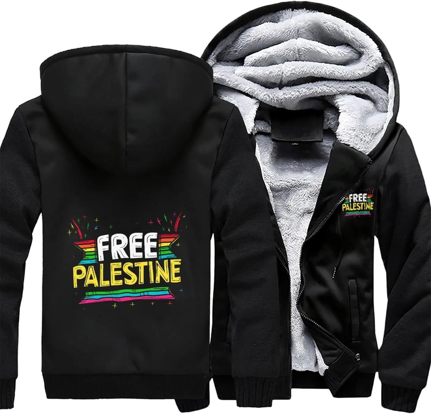 Теплая мужская толстовка с капюшоном Free Palestine, толстая флисовая куртка на молнии с карманами, зимняя — фото 3