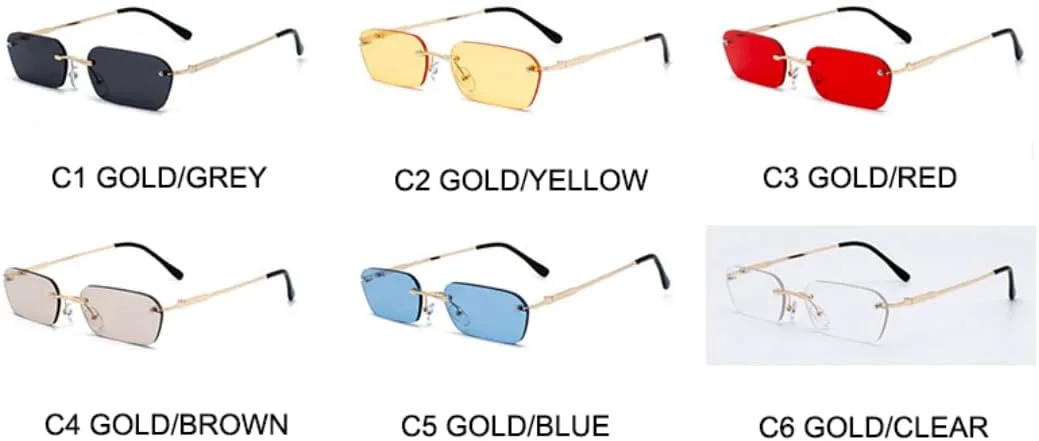 

Модные солнцезащитные очки без оправы в винтажном стиле для женщин, с прозрачными линзами, прямоугольной формы, защита от УФ-излучения UV400 VRTRFFTR, C6 Gold-clear