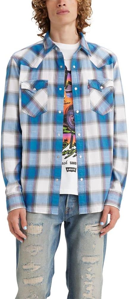 

Мужская классическая рубашка в стиле вестерн Levi's (также доступна в размерах Big и Tall), (New) Van Plaid Sea Of Belize Plaid