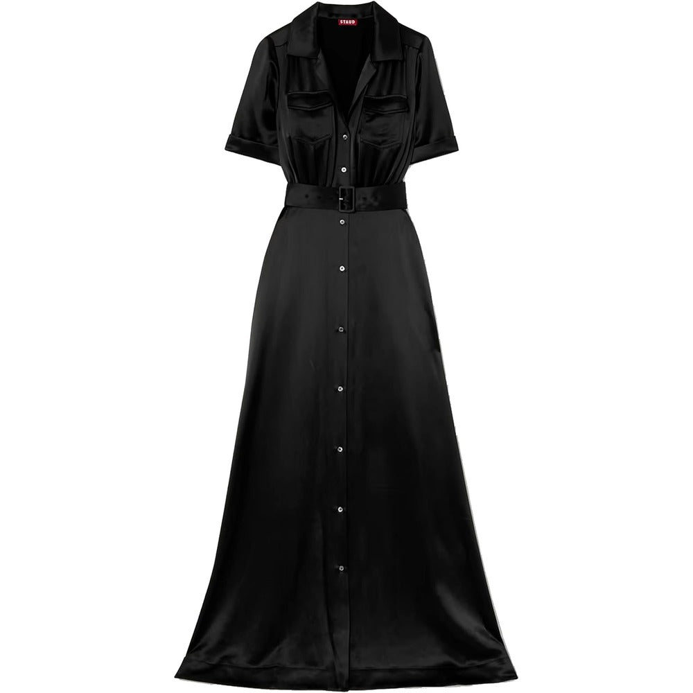 

Staud Women Millie макси-платье с поясом из ацетата и полиэстера, сплошной черный цвет