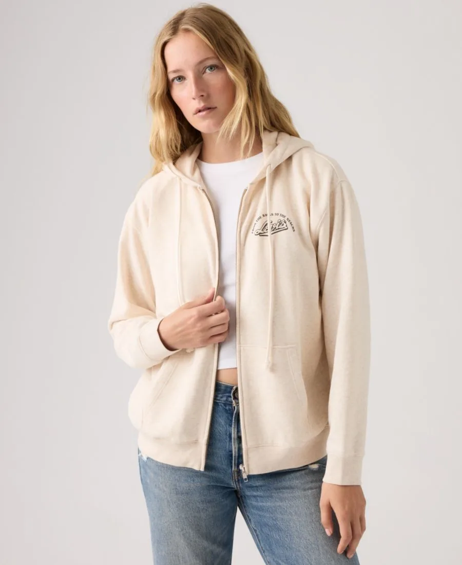 Женская повседневная толстовка на молнии с графическим принтом Levi's, batwing turntable oatmeal heather серый — фото 2