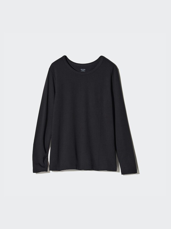 

Очень теплая хлопковая футболка с круглым вырезом heattech Uniqlo, черный