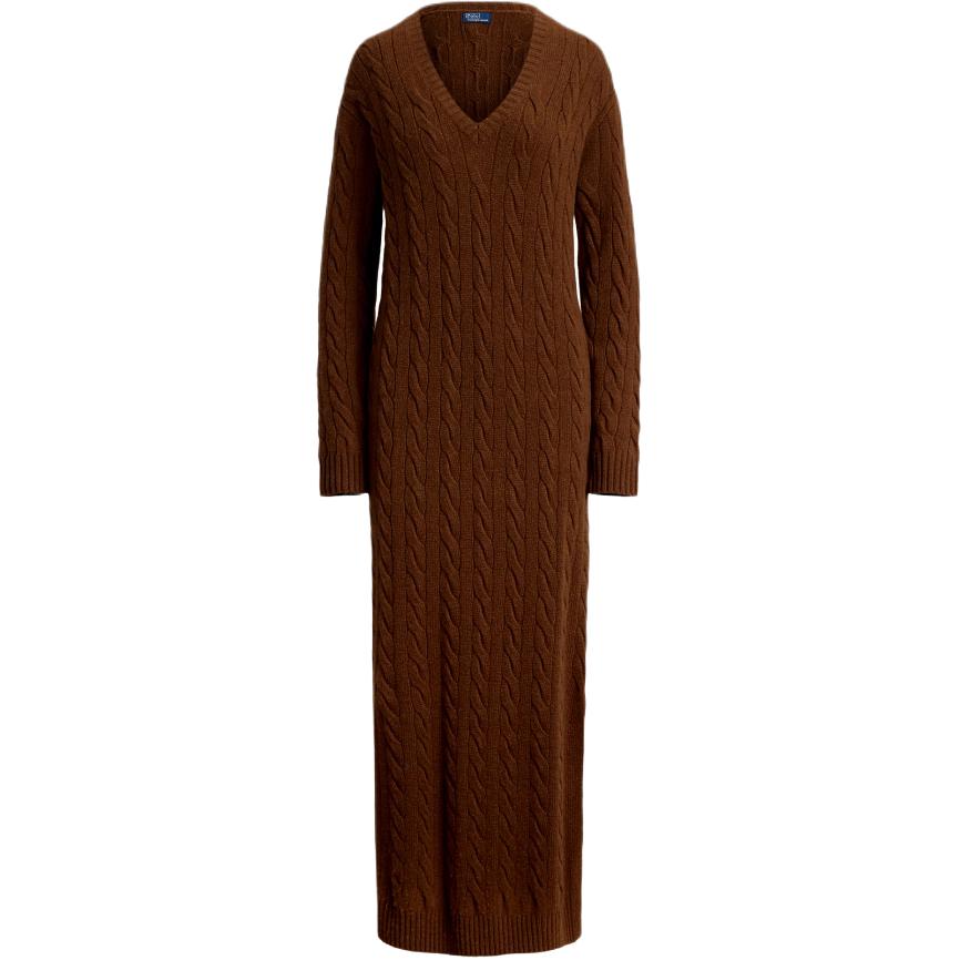 

Вязаное платье макси с v-образным вырезом Polo Ralph Lauren, коричневый