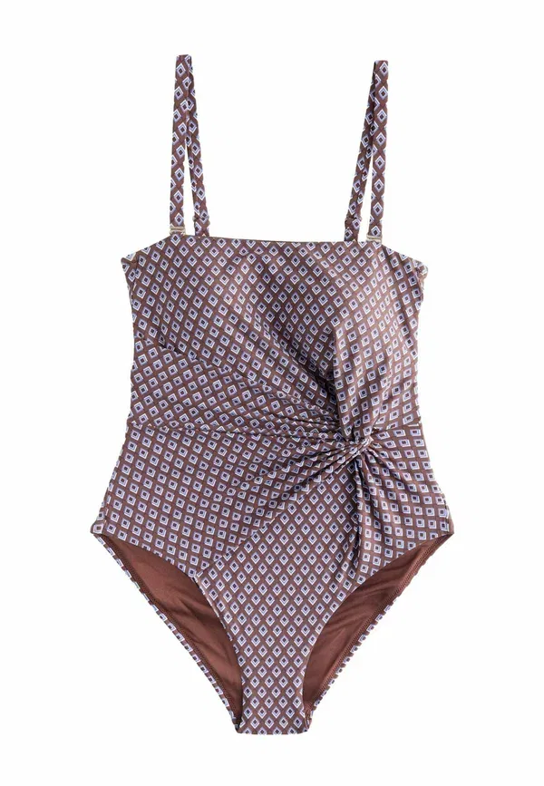 Купальник слитный Regular fit twist bandeau tummy control Next, шоколадно-коричневый геометрический — фото 4