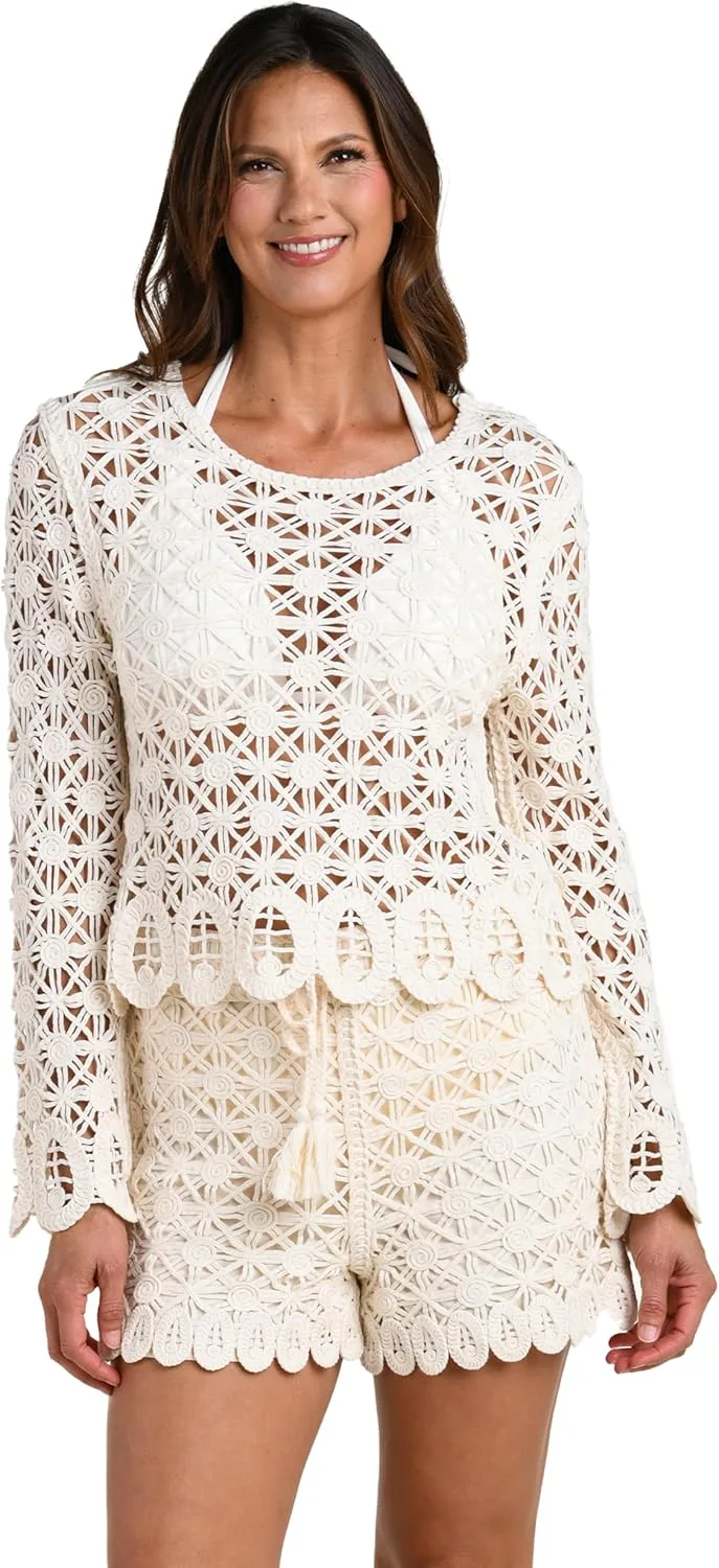 

Женский топ с длинными рукавами и кружевной отделкой La Blanca