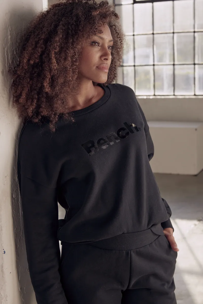

Bench Толстовка для отдыха "-Loungeshirt", с блестящим логотипом, одежда для отдыха, костюм для отдыха Bench Loungewear, черный