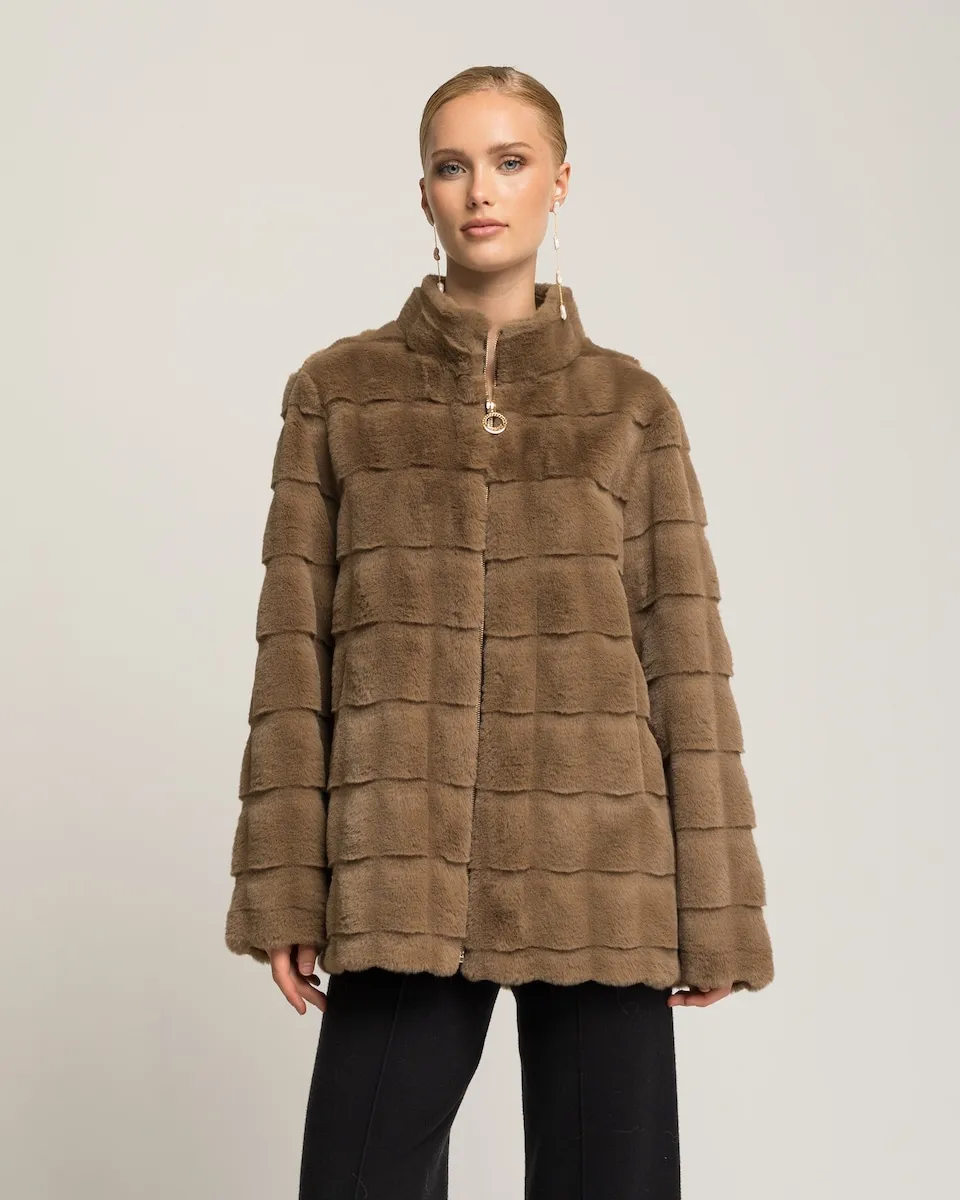 

Женское меховое пальто с незаметной центральной застежкой Niza, песочный