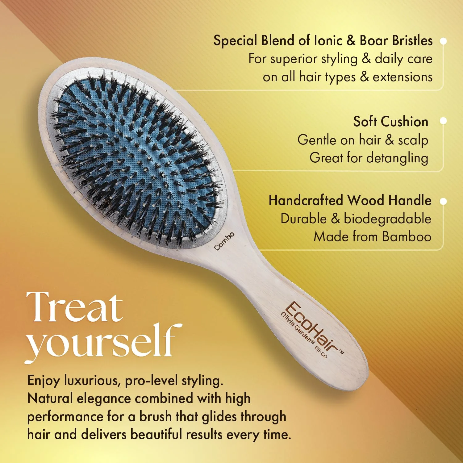 Расческа Olivia Garden EcoHair из бамбукового волокна с лопастями Набор из 3 штук — фото 4