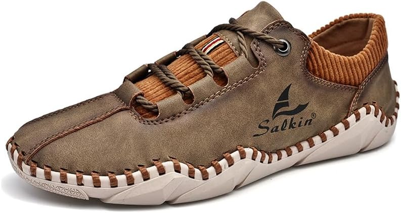 

Мужские кожаные повседневные туфли Легкие модные кроссовки Мягкие дышащие оксфорды Нескользящие обувь для вождения Asifn, коричневый